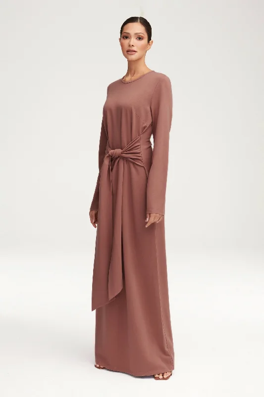 Safari casual dress-Jersey Tie Front Maxi Dress - Blush Nude