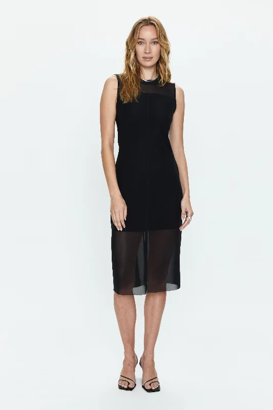 Mottled patchwork dress-June Sleeveless Midi Dress - Noir