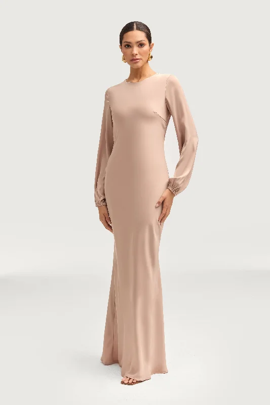 Steady neat dress-Kamila Satin Maxi Dress - Caffe