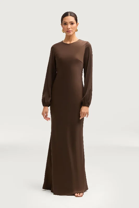 Broad maxi dress-Kamila Satin Maxi Dress - Espresso