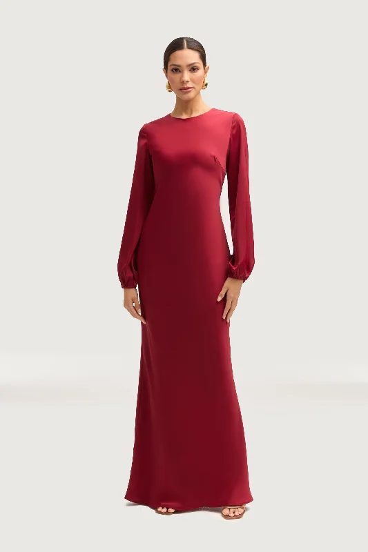 Crisp sheer dress-Kamila Satin Maxi Dress - Maroon