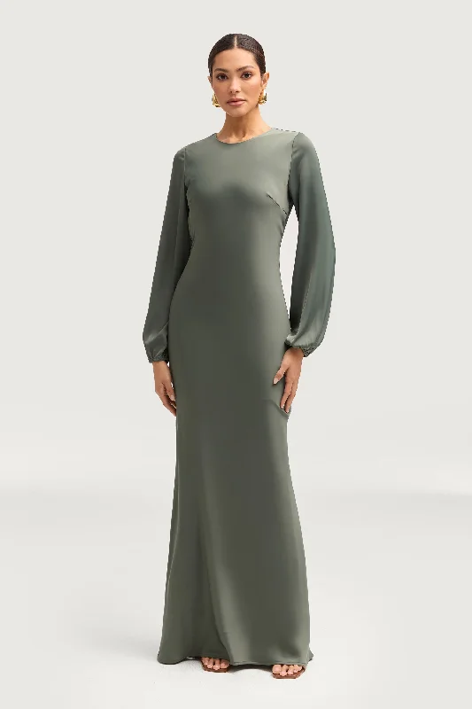 Boxy plaid dress-Kamila Satin Maxi Dress - Sage