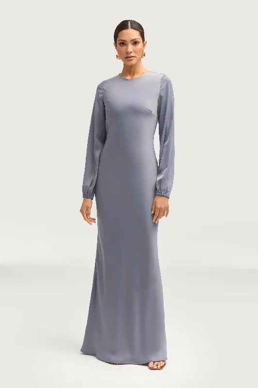 Gleaming crystal dress-Kamila Satin Maxi Dress - Winter Blue