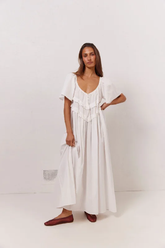 Thyme muted dress-La Prairie Smock Midi Dress White