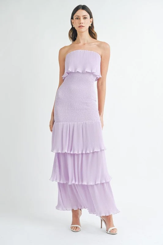 Ebony classic dress-Lavender Moments Ruffle Tiered Smocked Maxi Dress