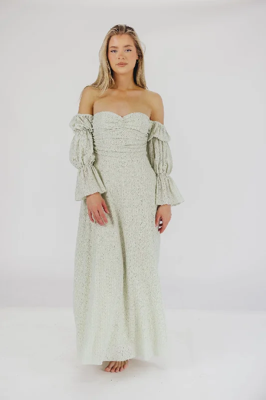 Holographic shimmer dress-Corrine Tiered Sleeve Maxi Dress with Pockets in Mint - Bump Friendly & Inclusive Sizing (S-3XL)