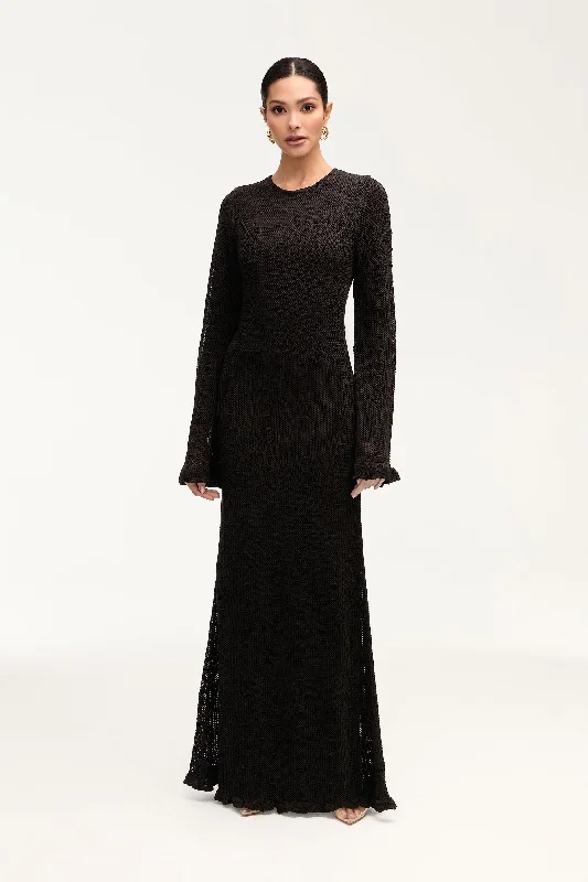 Snug clingy dress-Leilani Crochet Maxi Dress - Black