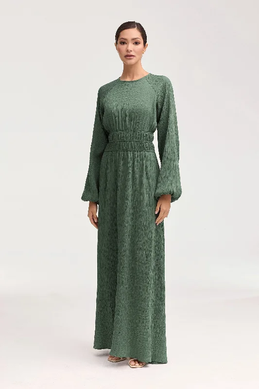 Ruching summer dress-Lilliana Banded Waist Maxi Dress - Sage