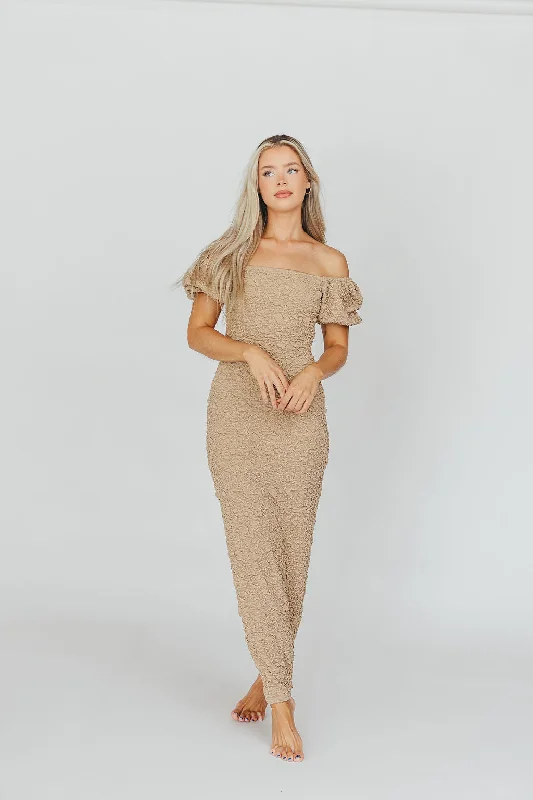 Sheer cotton dress-Madden Textured Maxi Dress in Taupe- Bump Friendly