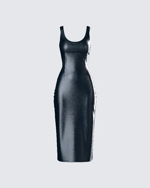 Seed cozy dress-Maia Black Vegan Leather Midi Dress