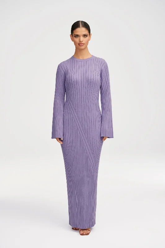 Melon summer dress-Melanie Ribbed Knit Maxi Dress - Lavender