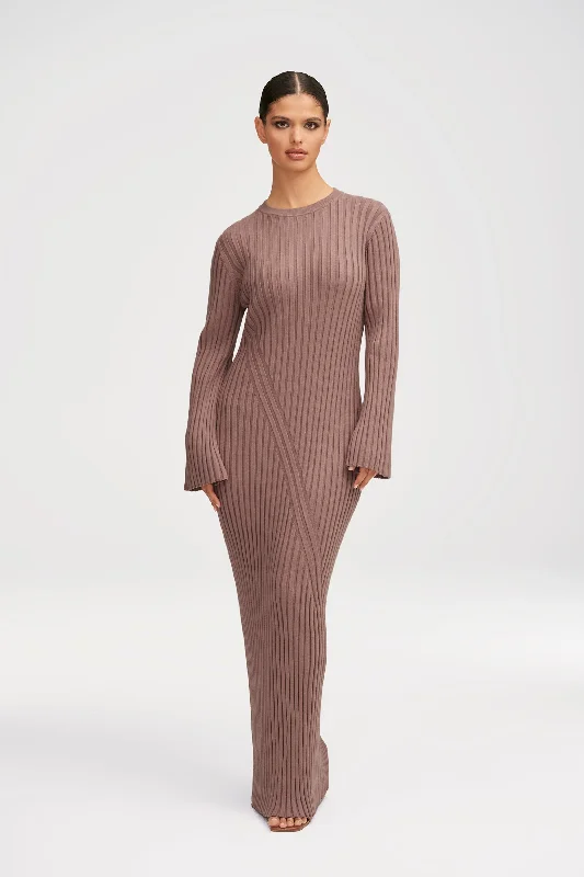 Pure blue dress-Melanie Ribbed Knit Maxi Dress - Taupe