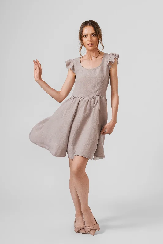 Wavelet cocktail dress-Mini Carmen Dress, Ruffle Sleeve