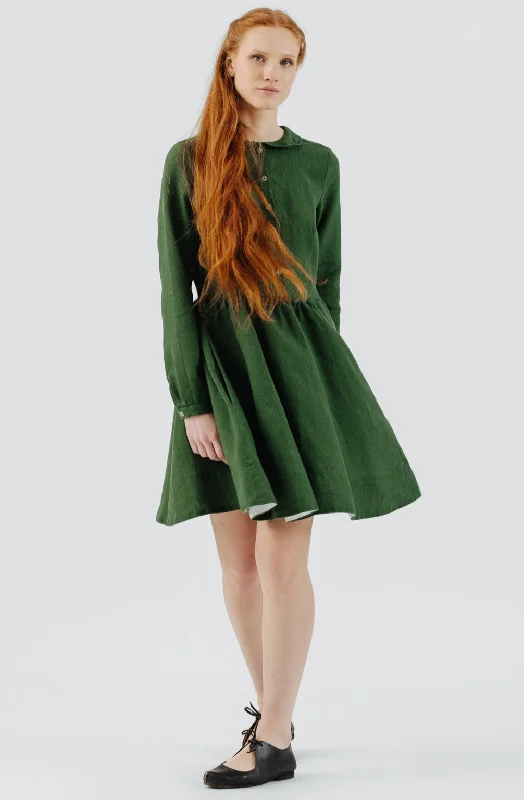 Clementine citrus dress-Mini Classic Dress, Long Sleeve, Emerald Green