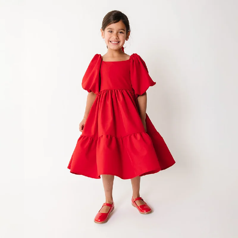 Plush satin dress-Mini Middleton Dress, Crimson