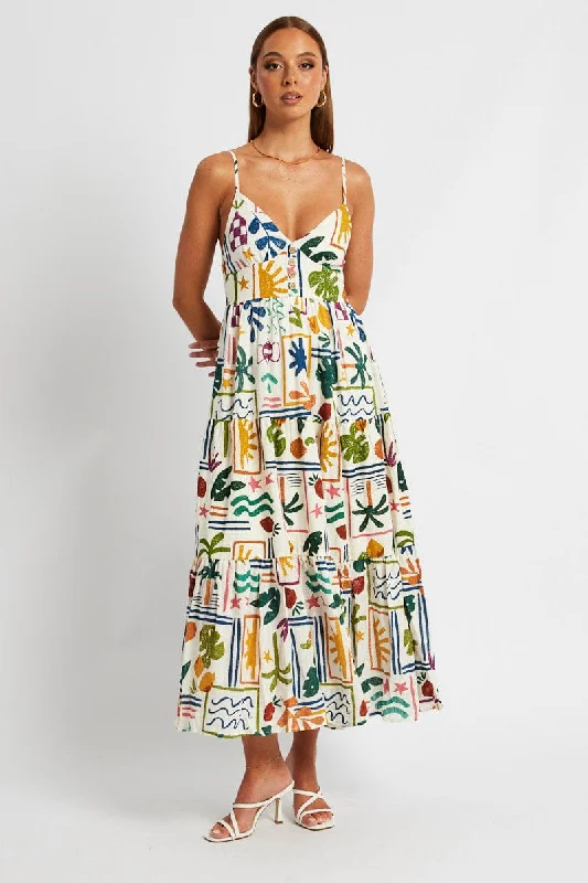 Calm flowing dress-Multi Abstract Maxi Dress Sleeveless