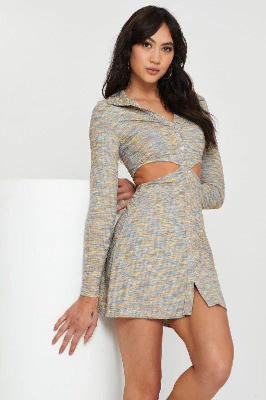 Lasting fit dress-Multi Mini Dress Long Sleeve