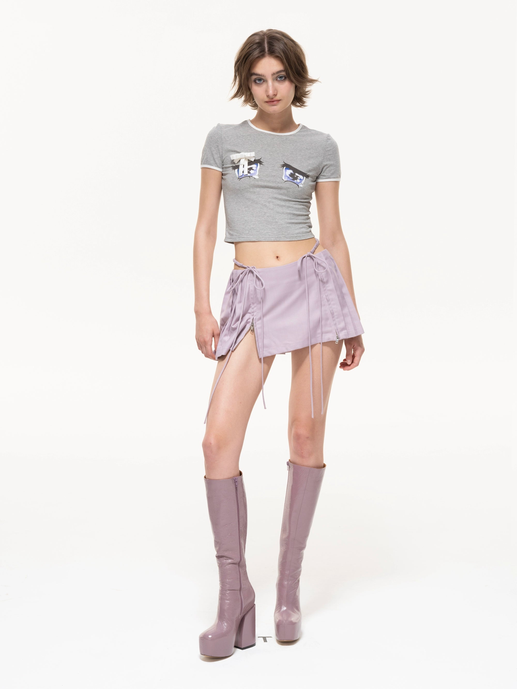 Shimmering club dress-Nodress Purple Low-Waist Pleated Satin Mini-Skirt