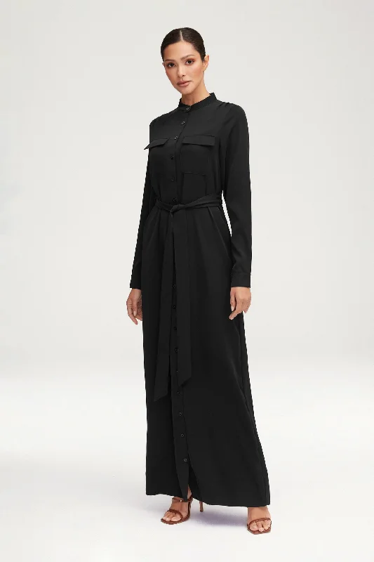 Core curved dress-Olivia Button Down Utility Maxi Dress - Black