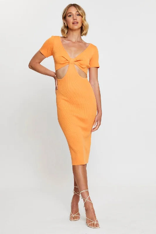 Spin retro dress-Orange Mini Dress Halter Neck