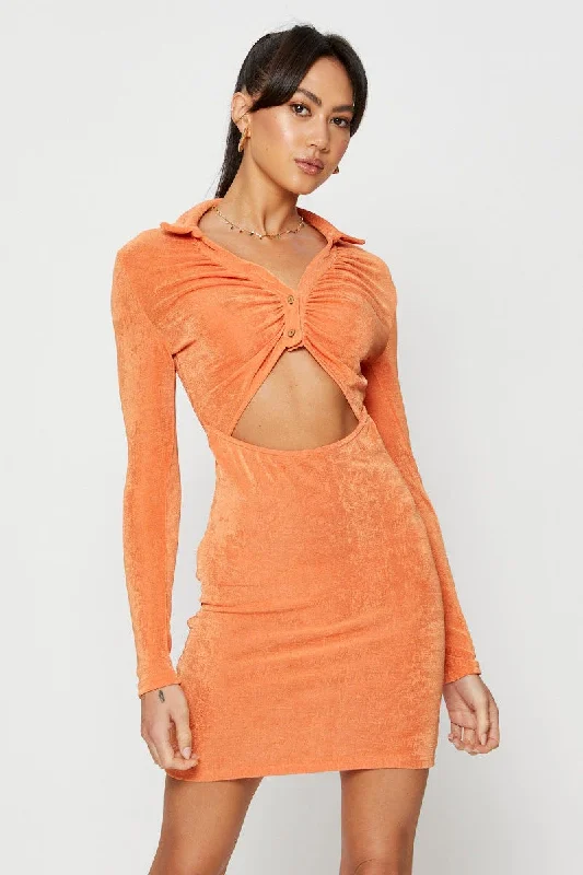 Tiered tropical dress-Orange Mini Dress Slinky Jersey Cut Out