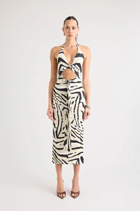 Frilled embroidered dress-Toca Tie Up Dress Zebra