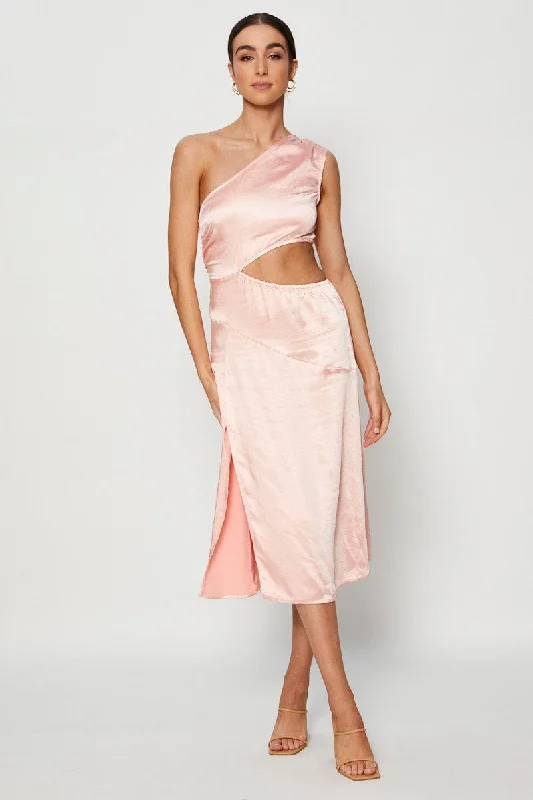 Ebony classic dress-Pink Midi Dress Satin