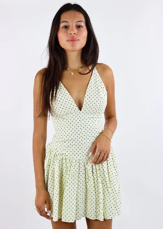 Topaz jewel dress-Dippin Dot Drop-Waist Mini Dress ★ Cream Polka Dot