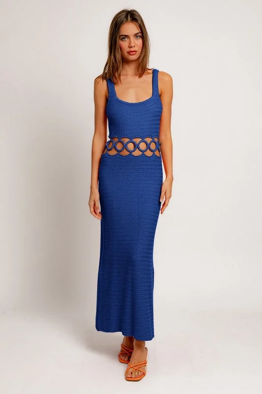 Fluid draped dress-Bali Square Neck Sleeveless Crochet Midi Dress - Large - Final Sale