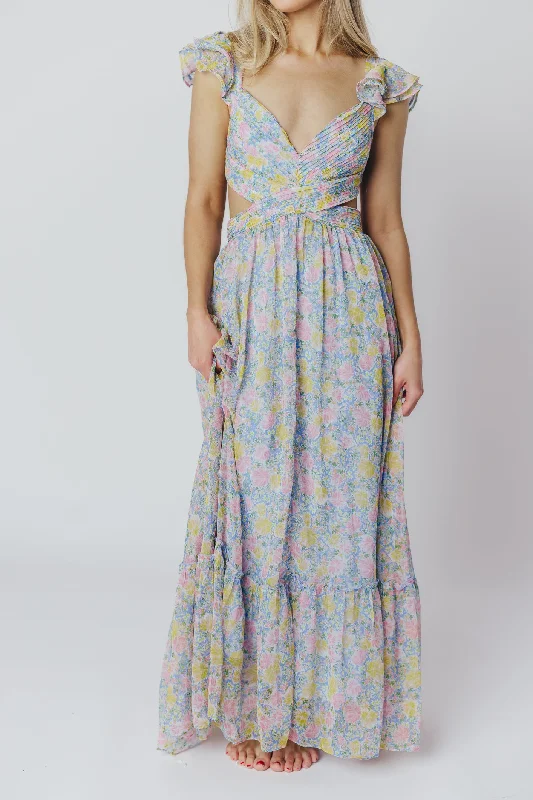 Crystal party dress-ASTR Primrose Maxi Dress in Blue/Pink Floral