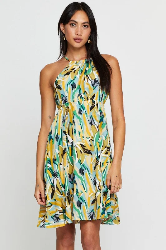 Steady neat dress-Print A Line Dress Mini