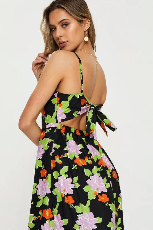 Exposed-shoulder beach dress-Print A Line Dress Mini