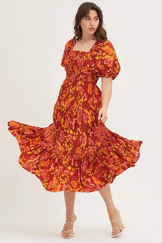 Spark radiant dress-Print Maxi Dress Short Sleeve