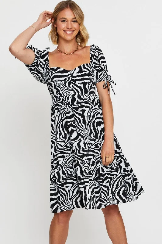 Strappy cocktail dress-Print Midi Dress Short Sleeve