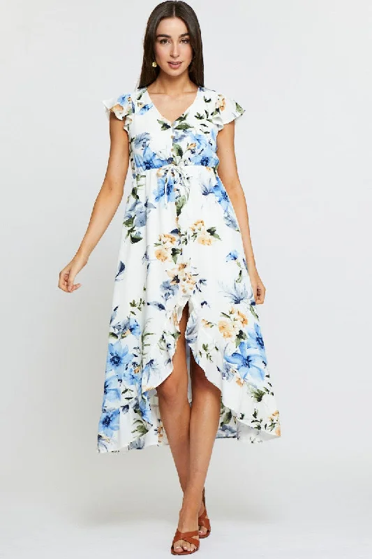 Pom-pom festival dress-Print Midi Dress Short Sleeve