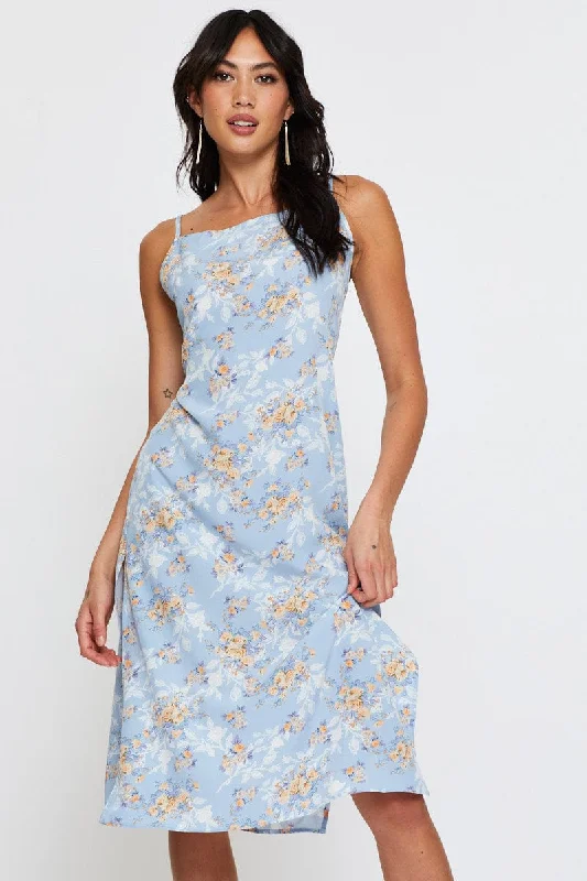 Pull-on vacation dress-Print Midi Dress Sleeveless