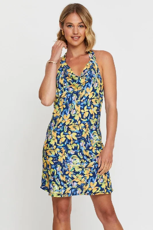 Casual gabardine dress-Print Mini Dress Halter Neck