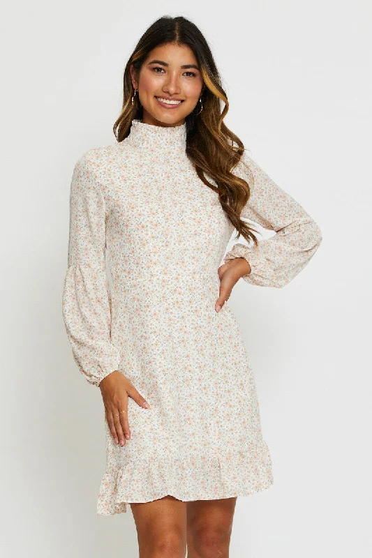 Pewter prom dress-Print Mini Dress Long Sleeve