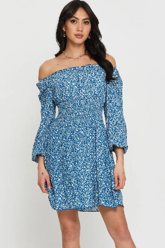 Rust formal dress-Print Mini Dress Off Shoulder