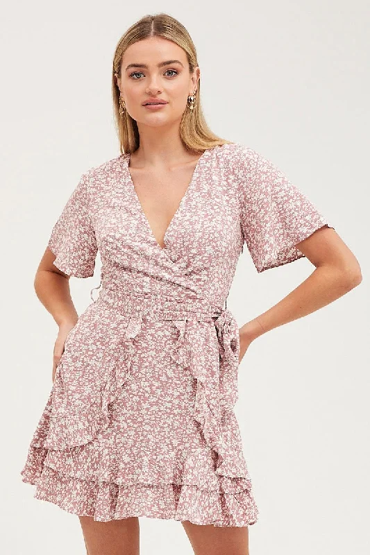 Wavelet party dress-Print Skater Dress Short Sleeve Mini