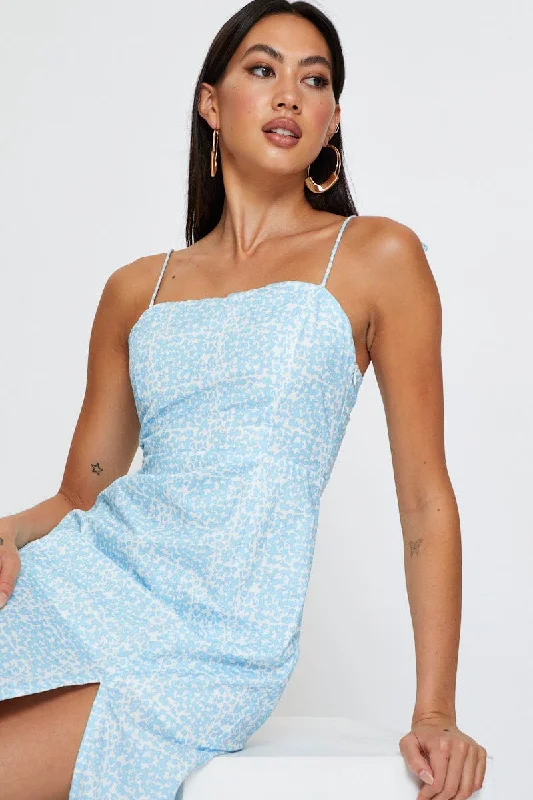 Clingy club dress-Print Slip Dress Midi