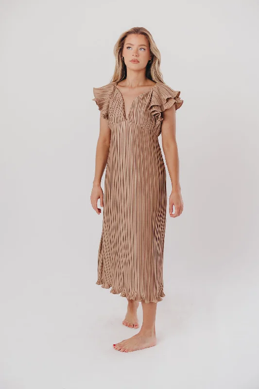 Glow studded dress-Lucky Charm Midi Dress in Mocha - Bump Friendly & Inclusive Sizing (S-3XL)