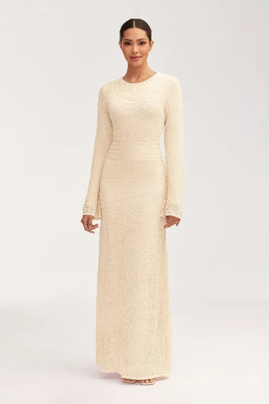 Mid ruching dress-Rachel Crochet Maxi Dress - Off White