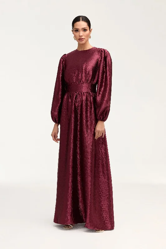 Firm gabardine dress-Raya Balloon Sleeve Maxi Dress - Burgundy