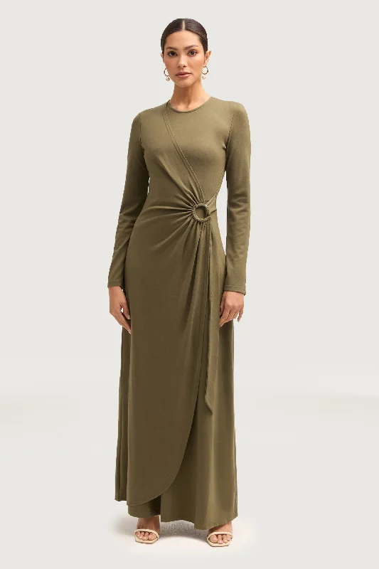 Shimmering club dress-Reema Wrap Maxi Dress - Olive