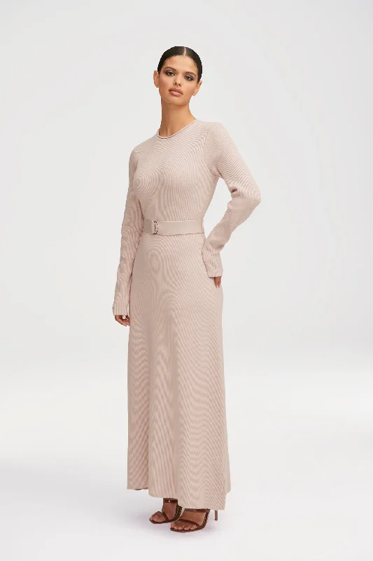 Lagoon trendy dress-Rima Belted Knit Maxi Dress