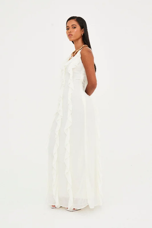 Knotted handmade dress-RUFFLE CHIFFON MAXI DRESS