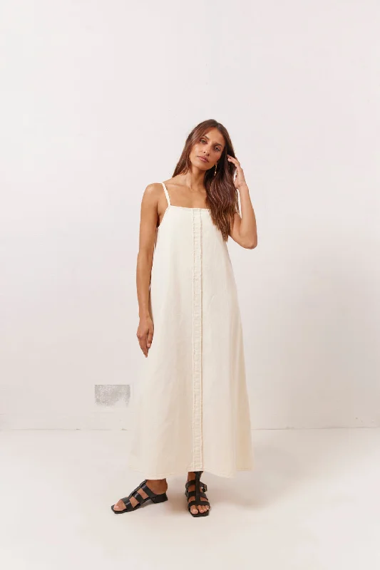 Rust metallic dress-Ruth Denim Midi Dress Cream