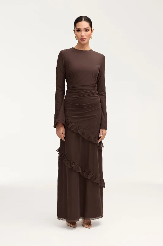 Bright oasis dress-Sabrina Waterfall Maxi Dress - Espresso