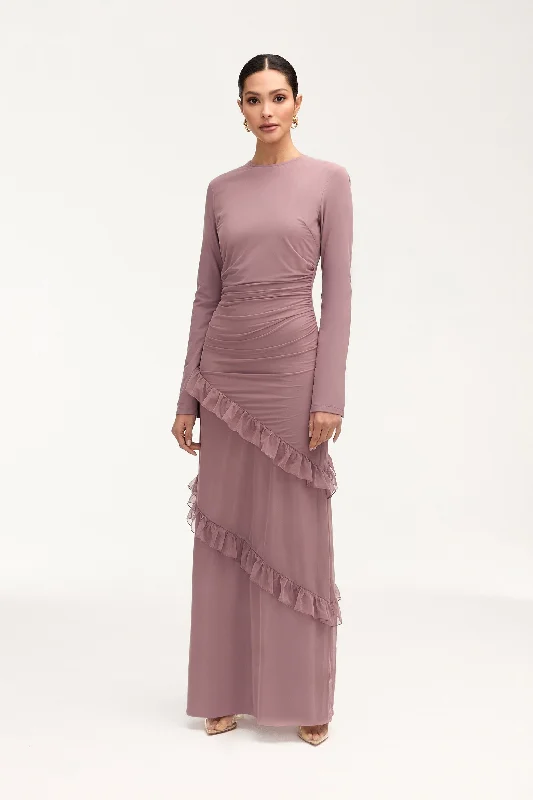 Edgy perforated dress-Sabrina Waterfall Maxi Dress - Twilight Mauve